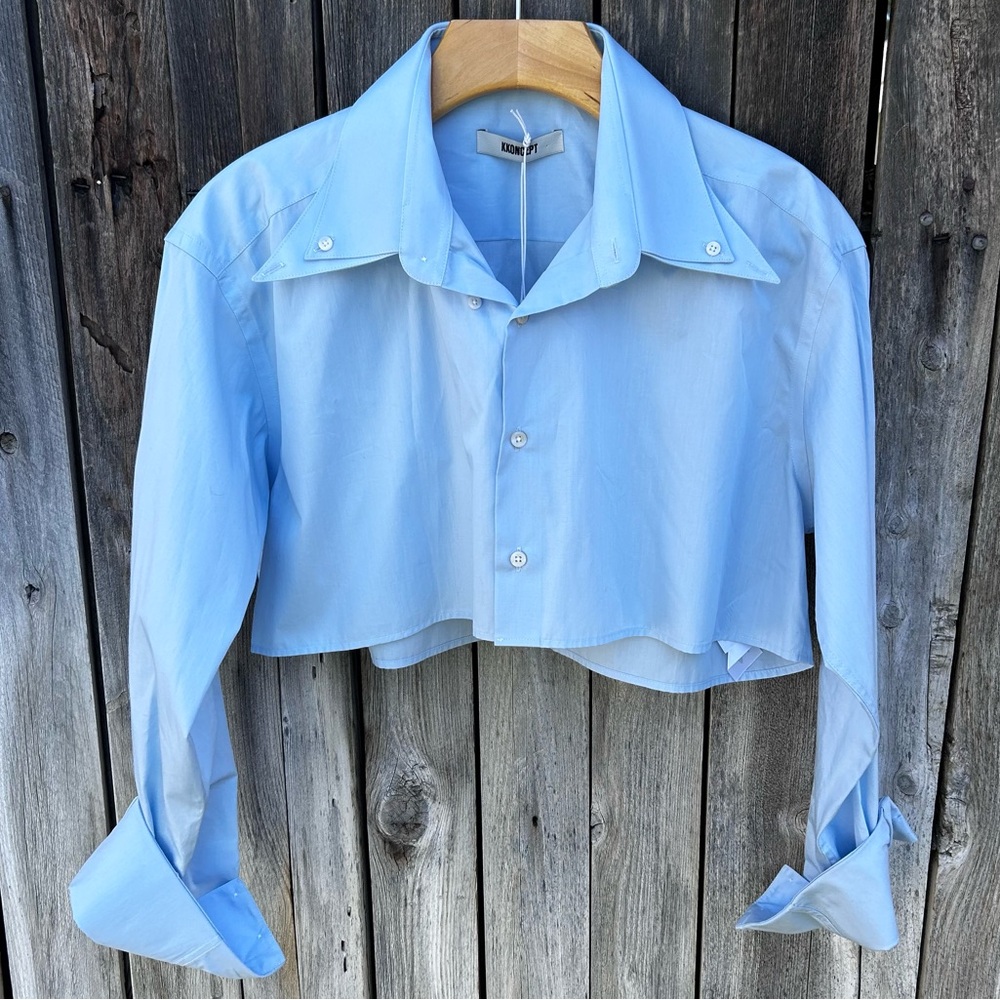 NWT Kkoncept Blue Bubble Crop Shirt Cotton L - Picture 8 of 16